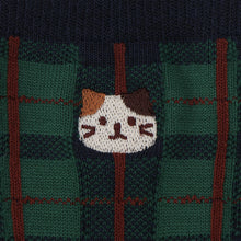 ふくふくにゃんこ チェック刺繍クルーソックス