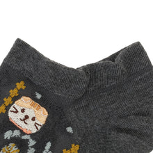 ふくふくにゃんこ 花柄刺繍ショートソックス