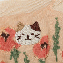 ふくふくにゃんこ 花柄刺繍ショートソックス