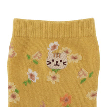  ふくふくにゃんこ  花柄刺繍クルーソックス
