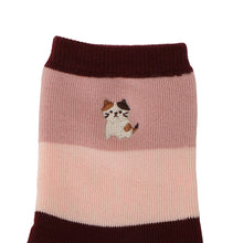  ふくふくにゃんこ パイルソックス　ボーダー刺繍 【2026_秋冬】
